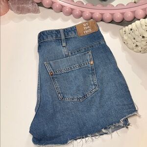 We The Free Blue Denim Skirt with Frayed Hem